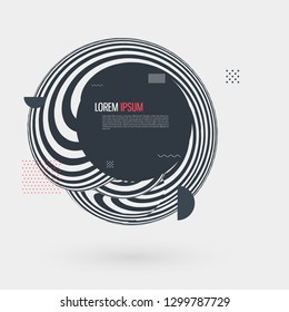 Memphis style geometric pattern with different geometric forms. Vector illustration with striped figure and abstract geometric elements.