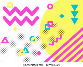 Memphis style geometric pattern, line elements and geometric figures. Design backgrounds for invitation, brochure. - vector illustration