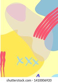 Memphis style geometric pattern, line elements and geometric figures. Design backgrounds for invitation, brochure.