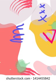 Memphis style geometric pattern, line elements and geometric figures. Design backgrounds for invitation, brochure.