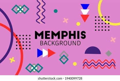 Memphis style geometric pattern, line and geometric figures. Design backgrounds for invitation, brochure, cover, website banner, bussines card and social media. - vector illustration