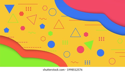 Memphis style geometric pattern, line and geometric figures. Design backgrounds for invitation, brochure, website