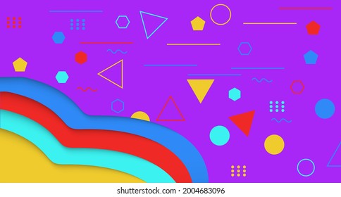 Memphis style geometric pattern, line and geometric figures. Design backgrounds for invitation, brochure, website