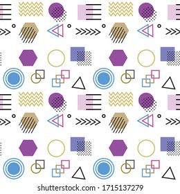 Memphis style with geometric pattern, vector illustration with geometric figures. Trendy seamless pattern