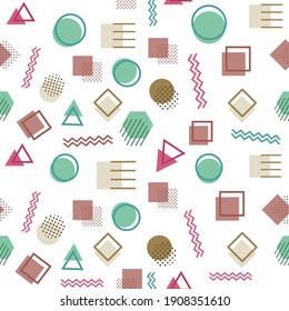 Memphis style with geometric pattern, vector illustration with geometric figures. Trendy seamless pattern.