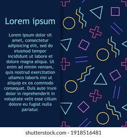 Memphis style with geometric pattern, vector illustration with geometric figures. Trendy seamless pattern.