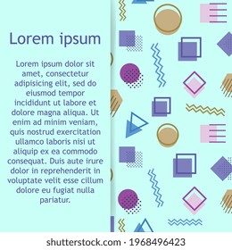Memphis style with geometric pattern, vector illustration with geometric figures. Trendy seamless pattern. 