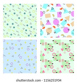 Memphis style geometric seamless pattern. Vector. Set of 4