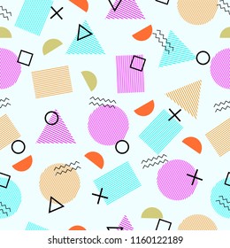Memphis style geometric seamless pattern. Vector