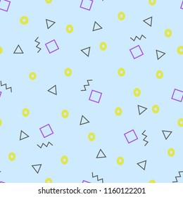 Memphis style geometric seamless pattern. Vector