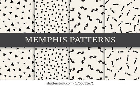 memphis style geometric seamless pattern set