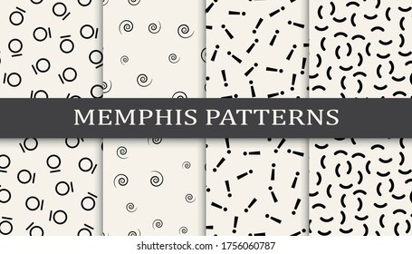 memphis style geometric seamless pattern set