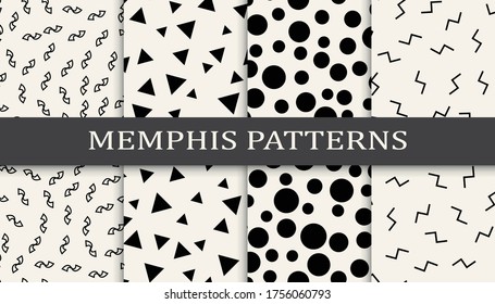 memphis style geometric seamless pattern set