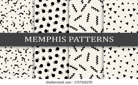 memphis style geometric seamless pattern set