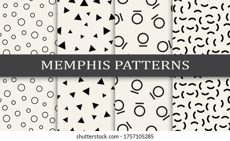 memphis style geometric seamless pattern set
