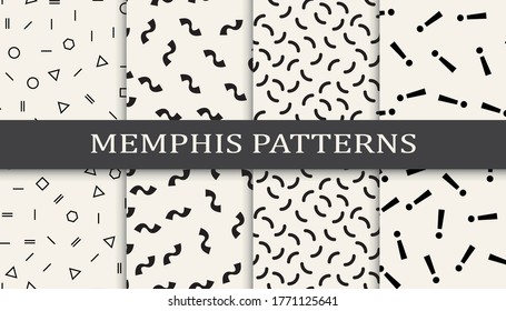 memphis style geometric seamless pattern background set