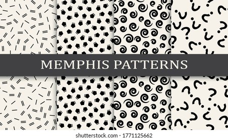 memphis style geometric seamless pattern background set