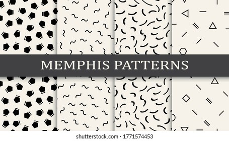 memphis style geometric seamless pattern background set