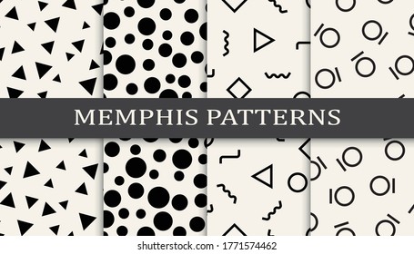 memphis style geometric seamless pattern background set
