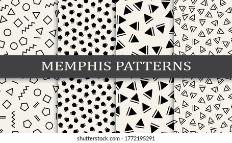 memphis style geometric seamless pattern background set