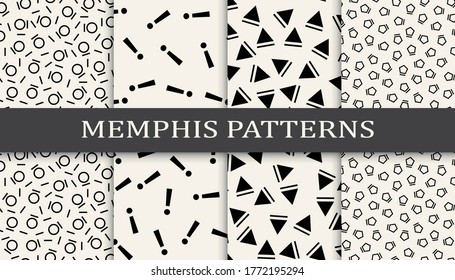 memphis style geometric seamless pattern background set
