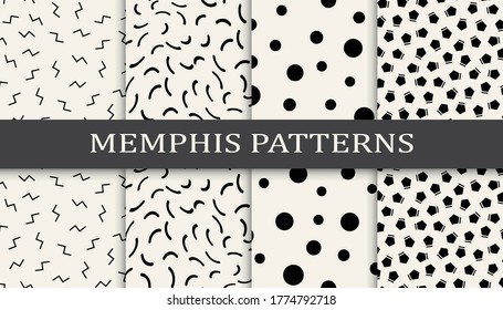 memphis style geometric seamless pattern background set