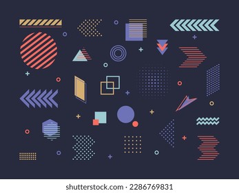 Memphis style, geometric shapes set