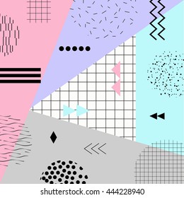 Memphis style geometric tribal background. Vector illustration. Background, template