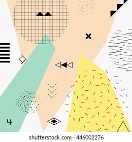 Memphis style geometric tribal background. Vector illustration. Background, template with golden texture details