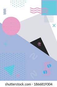 Memphis style graphics. Abstract geometric design, vector template  for reports, posters, A4 covers, front page. #1 (part of collection)