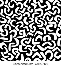 Memphis style hand drawn textured seamless pattern.Retro flavour trendy geometric elements painted with black ink brush strokes.