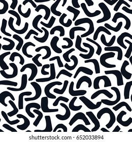 Memphis style hand drawn textured seamless pattern.Retro flavour trendy geometric elements painted with blackl ink brush strokes.