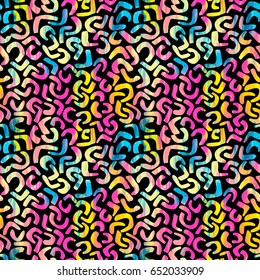 Memphis style hand drawn textured seamless pattern.Retro flavour trendy geometric elements painted with colorful ink brush strokes.
