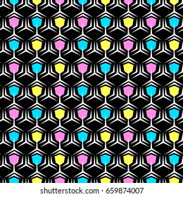Memphis style hand drawn textured seamless pattern.Retro flavour trendy geometric elements painted with colorful ink brush strokes.