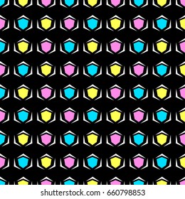 Memphis style hand drawn textured seamless pattern.Retro flavour trendy geometric elements painted with colorful ink brush strokes.