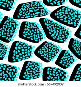 Memphis style hand drawn textured seamless pattern.Retro flavour trendy geometric elements painted with colorful ink brush strokes.