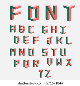 Memphis style letters. Colored letters in the style of the 80s. Set of vector letters constructed on the basis of the isometric view. Low poly 3d characters. Vector illustration 10 eps.  