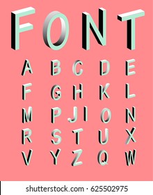 Memphis style letters. Set of vector letters constructed on the basis of the isometric view. Colored 3d font. Three-dimensional alphabet. Low poly characters. Vector illustration.