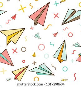 Memphis Style Paper Planes Pattern Seamless Stock Vector (Royalty Free ...