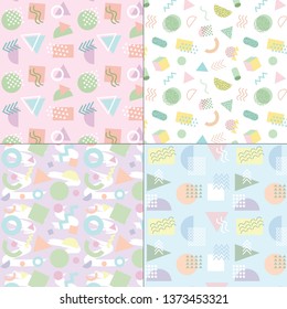 Memphis style pastel seamless patterns