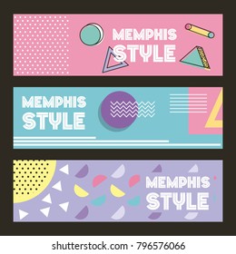 memphis style pattern banner horizontal geometric color pastel image