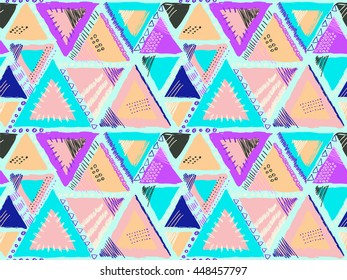 Memphis style pattern. Seamless abstract background. Retro hippie style. Trendy wallpaper. Sketch effect vector. Background for printed products or fabric.