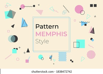 MEMPHIS Style Pattern. Trendy geometric elements. Retro style texture. Modern abstract design poster, cover, card design.