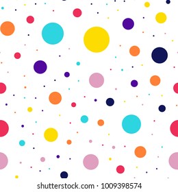 Memphis style polka dots seamless pattern on white background.