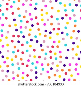 Memphis style polka dots seamless pattern on white background.
