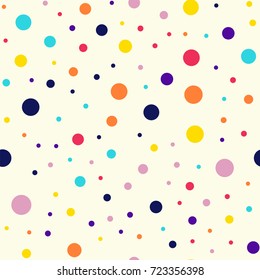 Memphis style polka dots seamless pattern on milk background.
