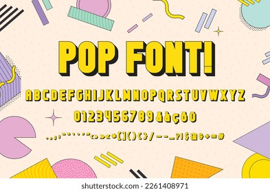 Memphis Style Pop Art Font. 80's 90's Retro wave Trend.