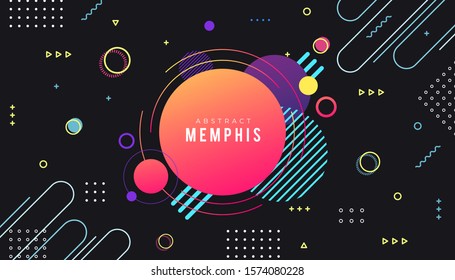 Memphis Style Poster. Fluid Color Backgrounds with Gradient Elements. Flat style Abstract Vector Design idea for Banner, poster