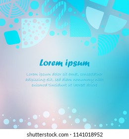 Memphis Style Poster with Geometric Shapes, Patterns and Sky Blue Mesh Background. Perfect for Ad, Invitation, Presentation Header, Page, Cover. Vector EPS 10