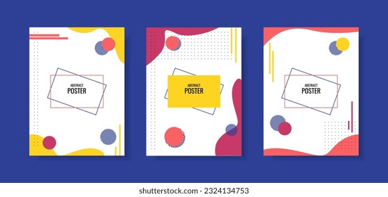 Memphis style poster. Geometric shapes. Editable mockup for stories, post, blog, sale and promotion.  Fashion design 80-90s. Poster set.